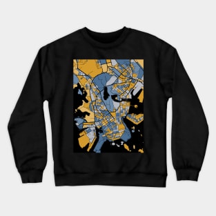 Helsinki Map Pattern in Blue & Gold Crewneck Sweatshirt